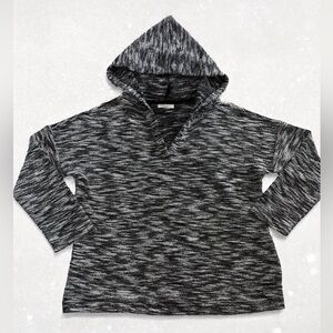 Style & Co Black Gray Marled Hooded Knit Pullover Sweater size L